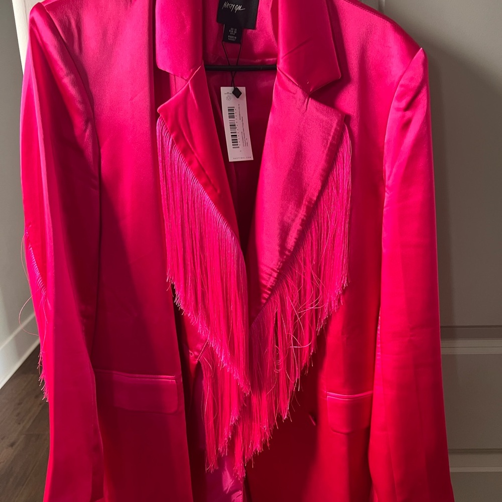 Womens Fuchsia Fringe Blazer